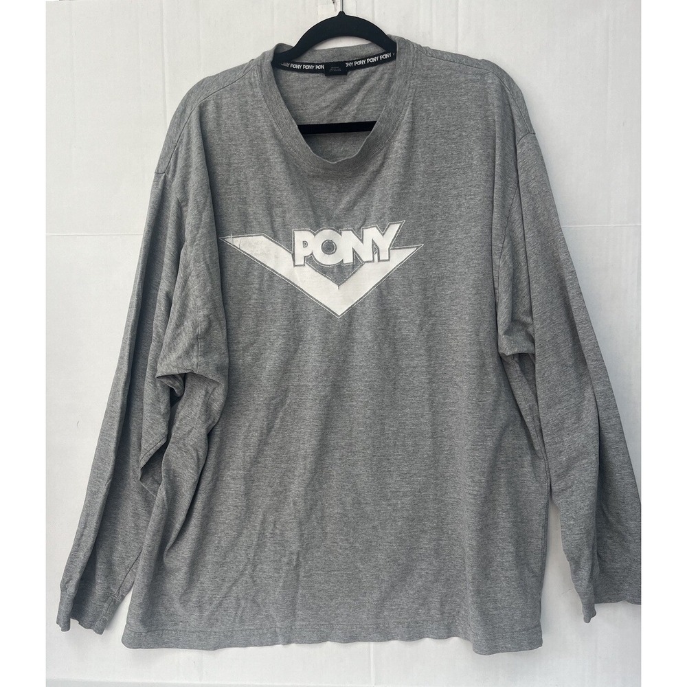 Pony Mens Long Sleeve T Shirt Gray  Crew‎ Neck Size XL